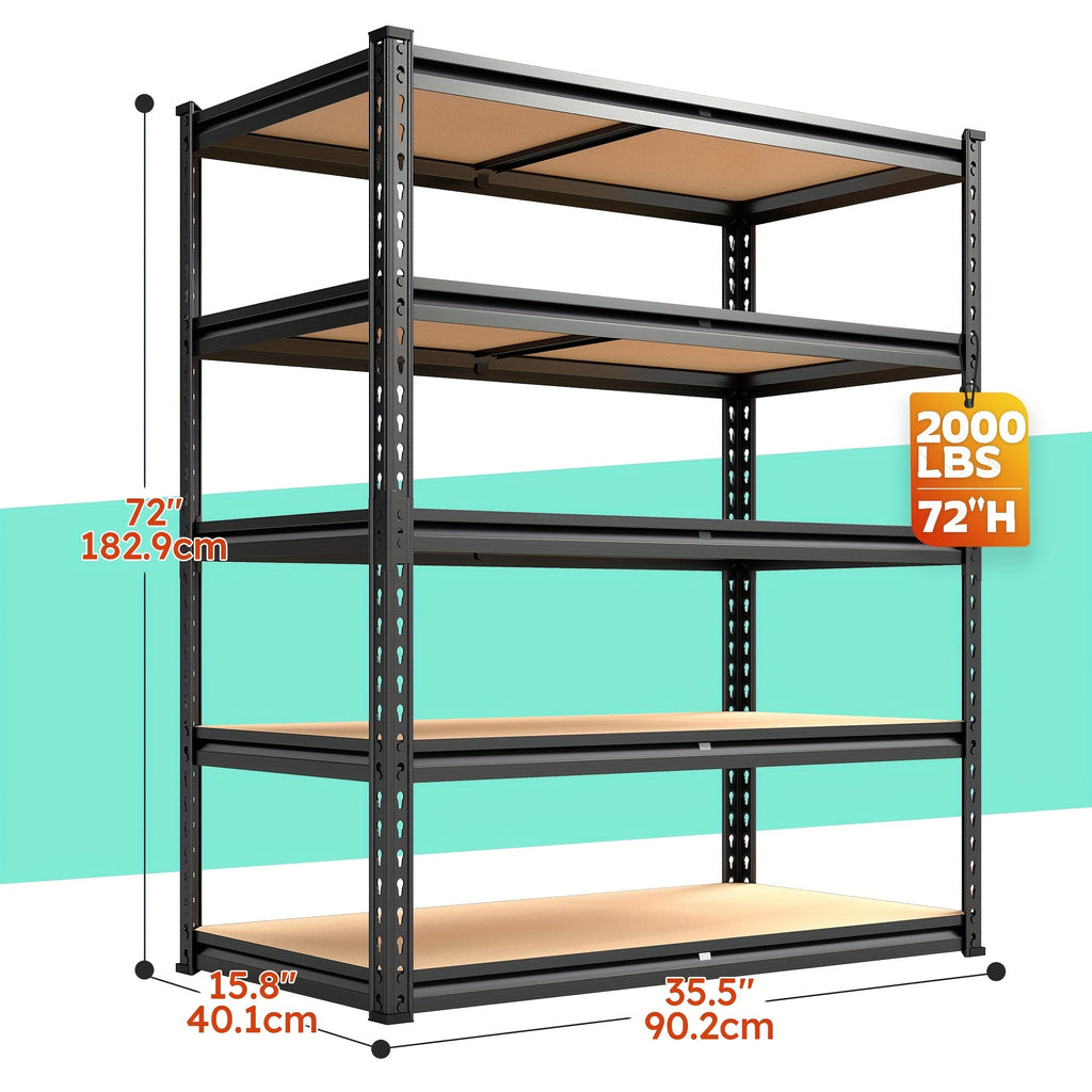 Heavy Duty Metal Shelving Unit 72 Inch 5-Tier Adjustable Garage Storage Shelf 3000LBS Capacity Carbon Steel Rack for Garage Basement Warehouse Pantry Office