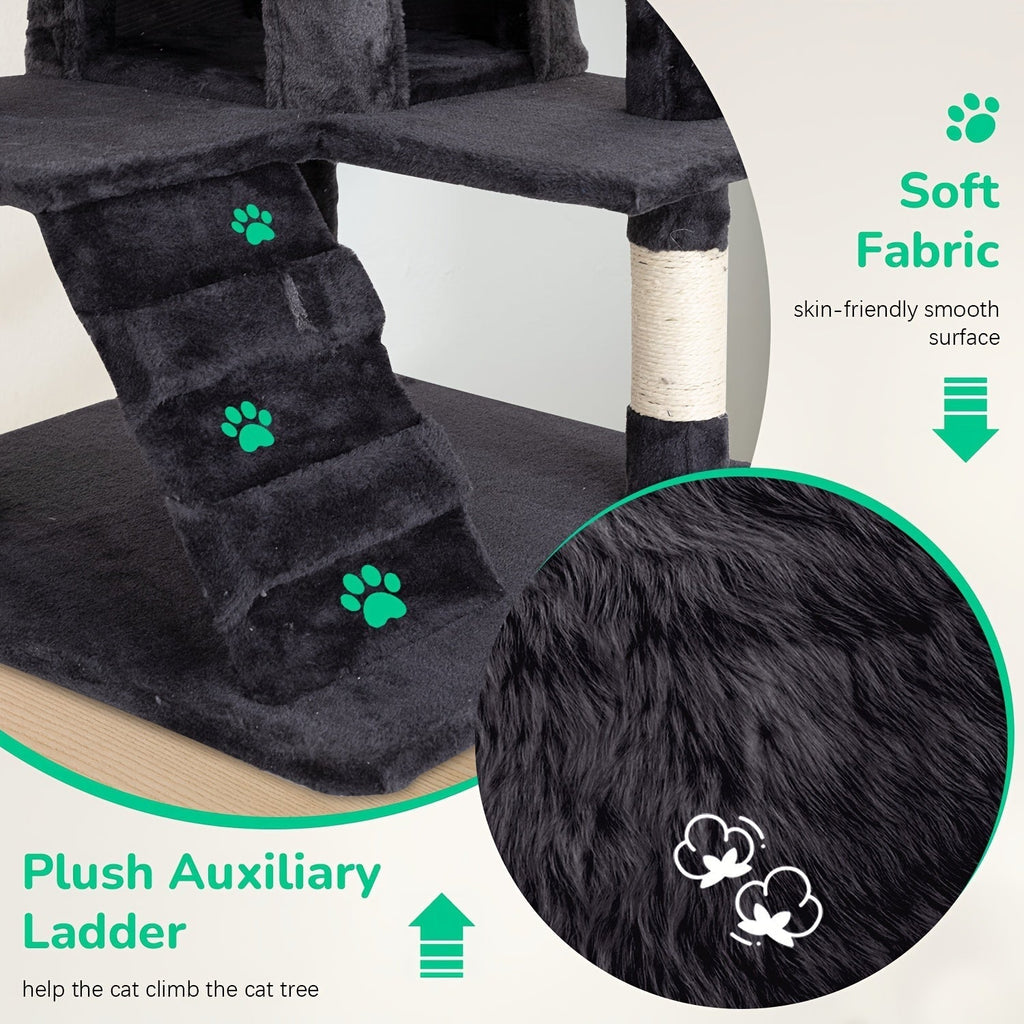 Multi-Level Cat Tree Tower with Scratching Post, Perches & Plush Apartments – Space-Saving Indoor Cat Climbing Frame & Activity Center, Heights 36–80 Inch, 6 Colors