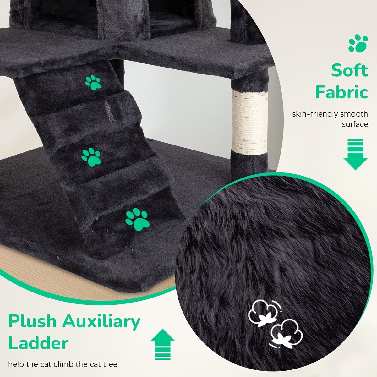 Multi-Level Cat Tree Tower with Scratching Post, Perches & Plush Apartments – Space-Saving Indoor Cat Climbing Frame & Activity Center, Heights 36–80 Inch, 6 Colors