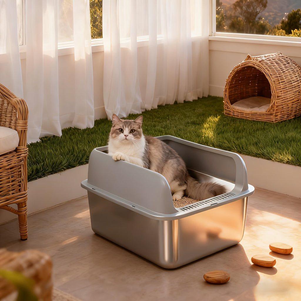 Stainless Steel Cat Litter Box – Odor-Proof High-Sided Metal Litter Tray, Non-Stick Anti-Scratch Leak-Proof Design, Easy to Clean Indoor Cat Toilet for Large, Medium & Small Cats, Multiple Sizes & Colors
