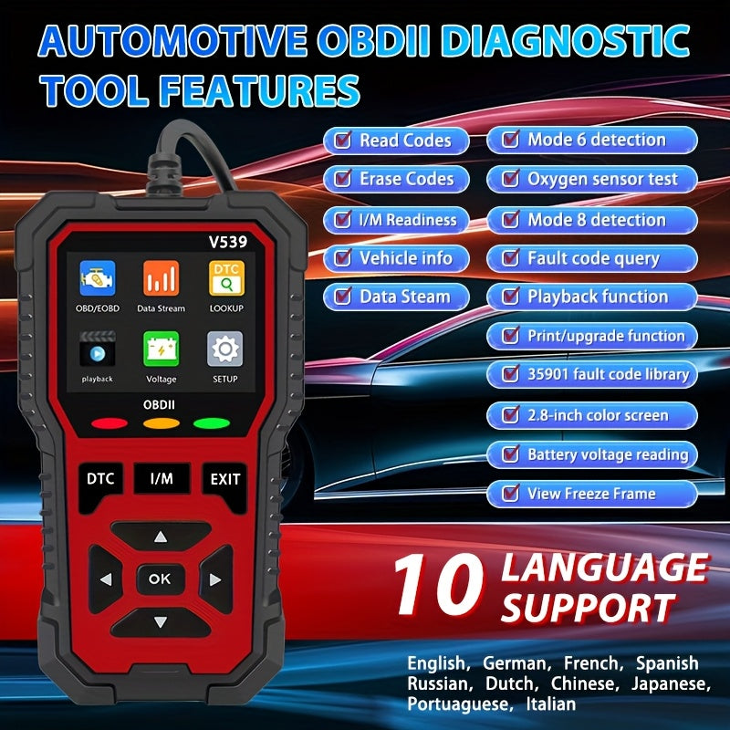 V539 OBD2 Scanner – Full Engine Code Reader with 6 Reset Modes, Battery Voltage Test, Reads & Clears Codes Without Battery – Compatible with All OBD2/EOBD Vehicles 1996 & Newer