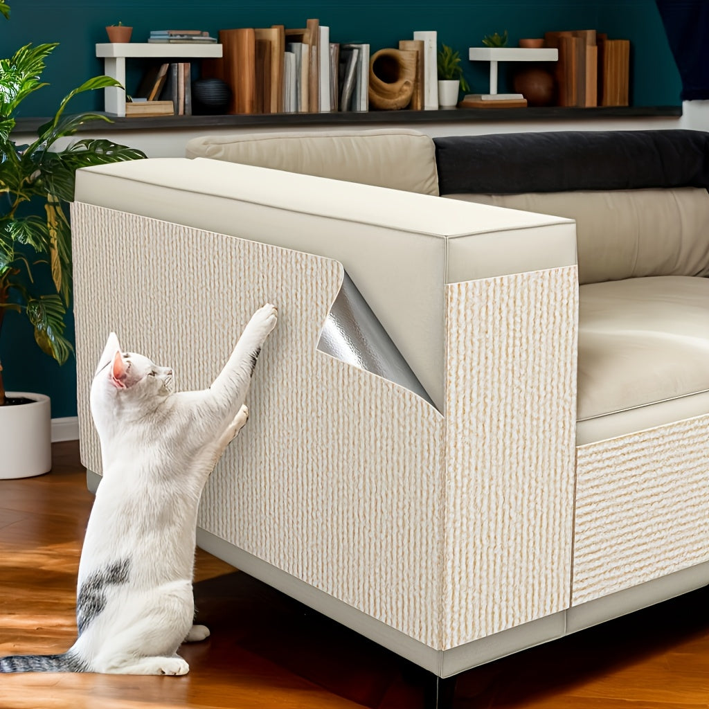 Self-Adhesive Cat Scratching Pad for Sofa & Furniture Protection – Durable Wall & Door Frame Scratch Guard Mat, Beige & Brown Texture, Easy Apply No-Damage Tape, Indoor Cats Claw Deterrent