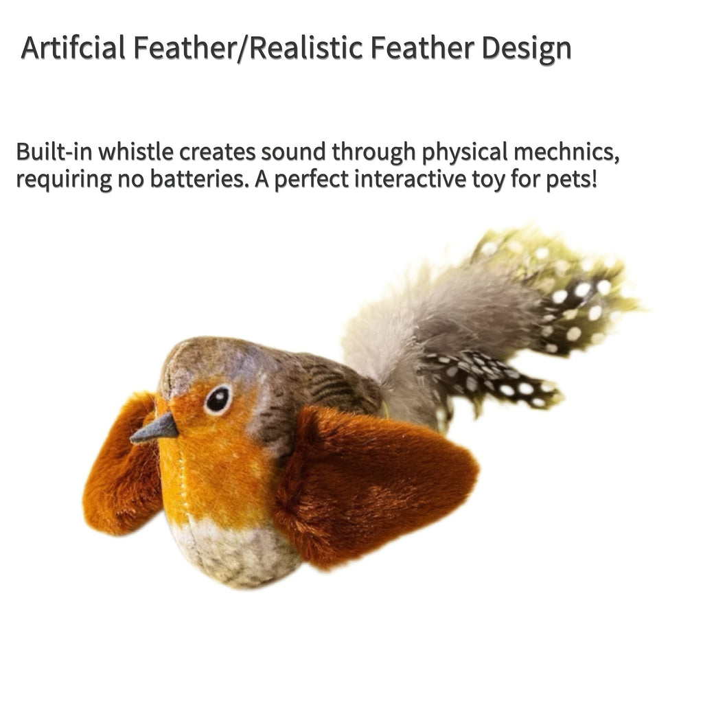 Interactive Plush Bird Cat Toy with Feathers Touch-Activated Squeaker Whistle Inside Battery-Free Chew-Resistant Cat Hunting Toy Stimulates Instincts for Indoor Cats Kittens
