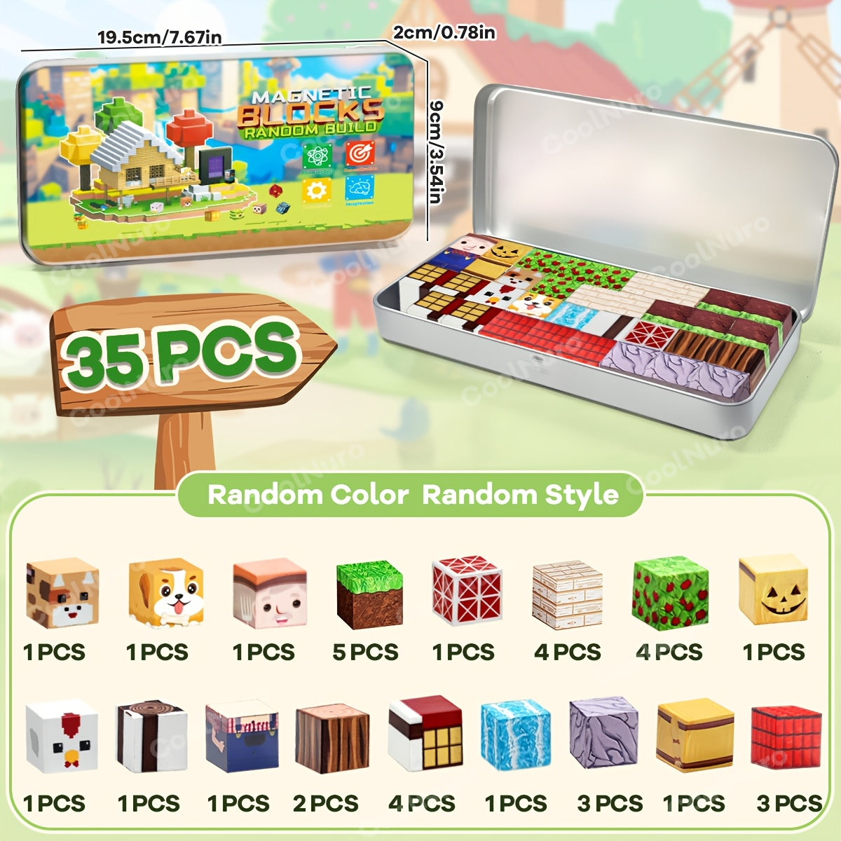 35pcs Magnetic Cubes Set with Iron Box – Farm Theme 3D Puzzle Building Blocks, Kids Learning & Imagination Toy, STEM Creative Construction Gift for Boys & Girls Ages 3+ (Random Color)