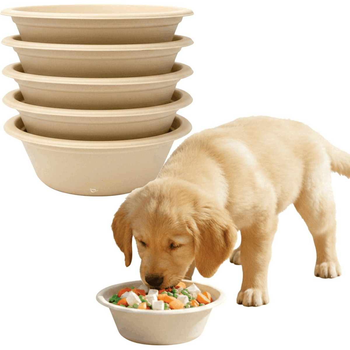 Disposable Pet Feeding Bowls 32oz – Round Paper Bowls for Dogs & Cats, Travel, Shelter, Kennel, Outdoor & Emergency Pet Feeding, Stackable Single-Use