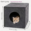 Square Felt Cat Bed Foldable Machine Washable – 3mm Thick Semi-Enclosed Cat House, Won't Collapse, All-Season Indoor Cat Cave for Sleeping & Playing, 13x14.5x13 Inch, Dark Gray & Light Grey