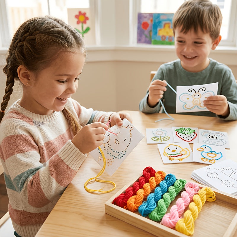 Kids Beginner Sewing Kit 27 Piece Felt Craft Set with Plastic Needles Thread Sewing Board Multi-Style Combinations Entry Level DIY Craft Activity Fine Motor Skills Gift for Girls Boys Ages 3 and Up