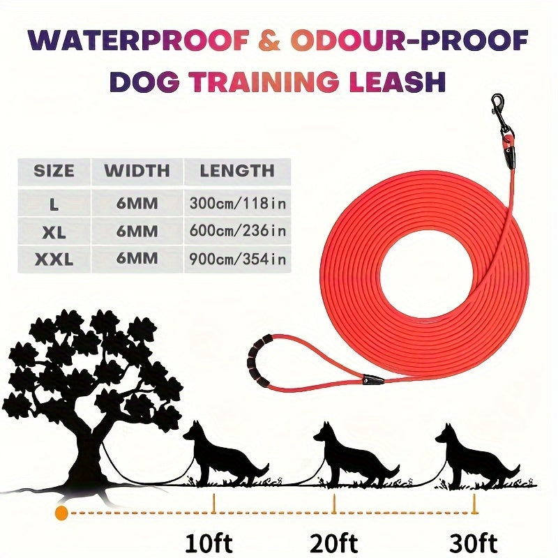Long Dog Training Leash for Outdoor Use - Weatherproof PVC Coated Nylon Recall Leash for Beach, Yard, Hiking & Camping, Improves Obedience & Recall, 6 Colors 4 Sizes (M/L/XL/XXL)