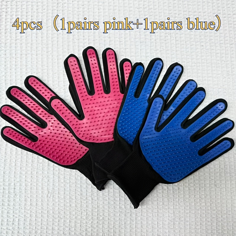 Pet Grooming Gloves 2 Pairs (4 Pieces) – Massage & Deshedding Hair Removal Glove Brush for Dogs and Cats, Gentle Rubber Bristle Pet Shedding Mitt for Short & Long Hair, Bathing & Grooming Tool