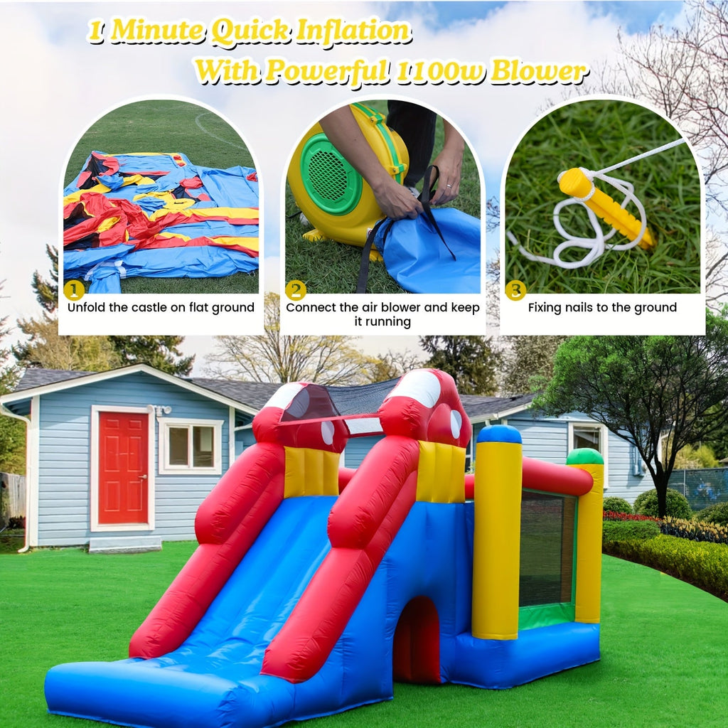 Commercial Grade Bounce House 17.7x14.5x9ft - 100% PVC Inflatable Bouncy Castle with Blower, 2 Slides, Ball Pit & Climbing Wall | Large Outdoor Bounce House for Kids Birthday Party, Backyard Events