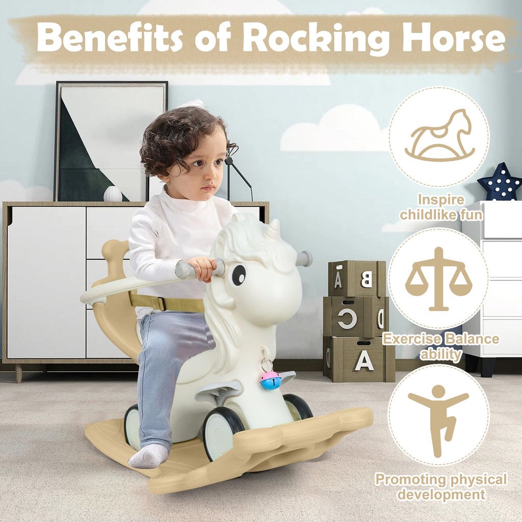 3-in-1 Rocking Horse for Toddlers 12 Months and Up - Balance Bike with Push Handle, Detachable Balance Board, Rocking Toy Ride On for Baby Boys and Girls - Green, Blue, Pink