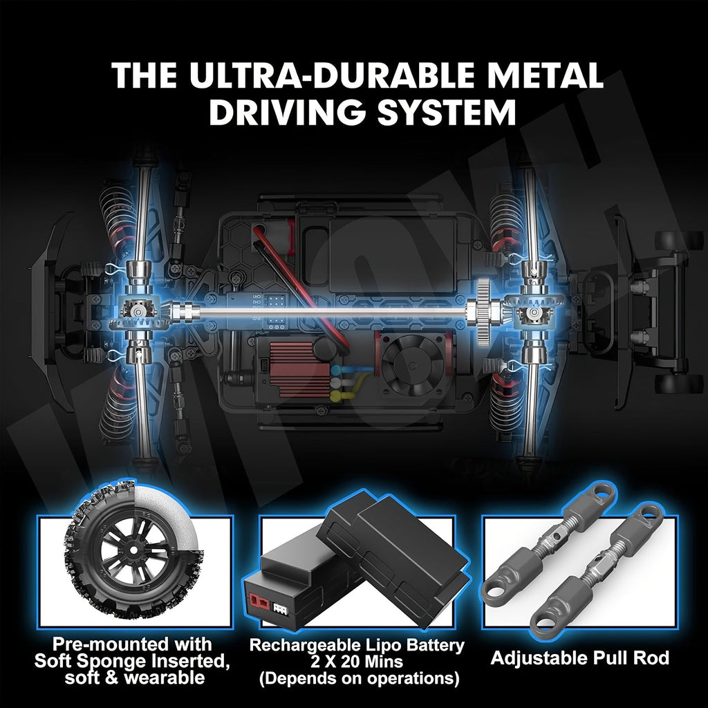 4x4 RC Off-Road Truck 1:12 Scale 60KM/H High Speed Remote Control Monster Truck All-Wheel Drive All-Terrain RC Car with Rechargeable Battery for Kids Boys Girls Age 6+