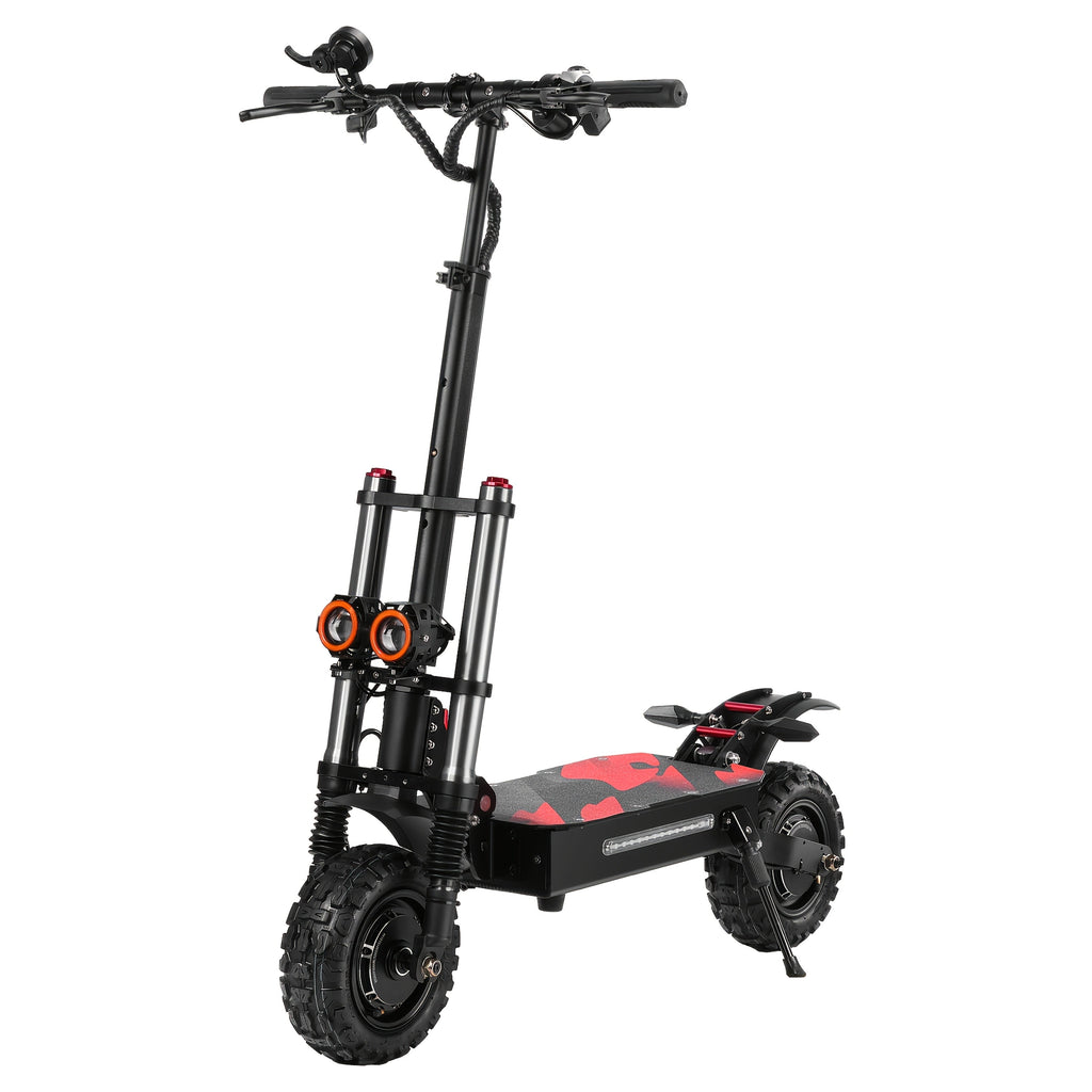 All-Terrain Electric Scooter with Seat - Dual Drive Front & Rear Motors, 60V 38Ah Long Range Battery, Full Hydraulic Suspension, 11-Inch Tires, Front & Rear Disc Brakes | High Speed City & Off-Road Commuter Scooter (Black+Orange)