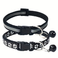 Reflective Pet Collar with Bell 2pcs Set - Adjustable Striped Polyester Cat & Dog Collar with Paw Print Design, Safety Breakaway Buckle, 10 Colors for Small Dogs and Cats, One Size
