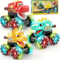 Dinosaur Monster Truck Toy Triceratops Stegosaurus with Flashing LED Wheel Lights Friction Powered Push-and-Go Vehicle Durable ABS Kids Birthday Party Gift