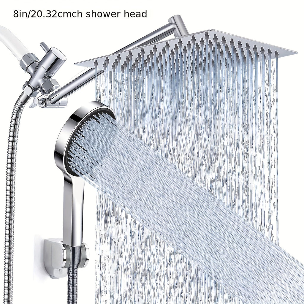High Pressure Rainfall Handheld Shower Head Combo 11-Inch Extension Arm 9 Settings Anti-Leak Height Adjustable Chrome Matte Black