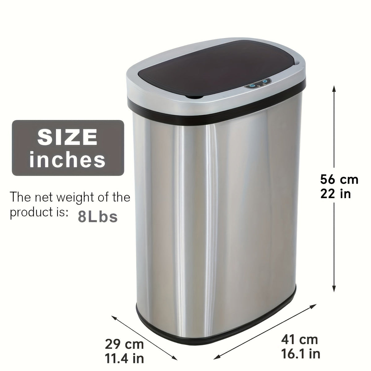 13 Gallon Touchless Trash Can 50L Automatic Motion Sensor Kitchen Waste Bin Stainless Steel & Plastic for Kitchen Office Bedroom Living Room