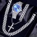Luxury Cuban Link Jewelry Set for Men & Women – Necklace, Bracelet, Pendant & Wristwatch Full Set, Multiple Colors, Perfect Valentine’s Day, Christmas & Birthday Gift