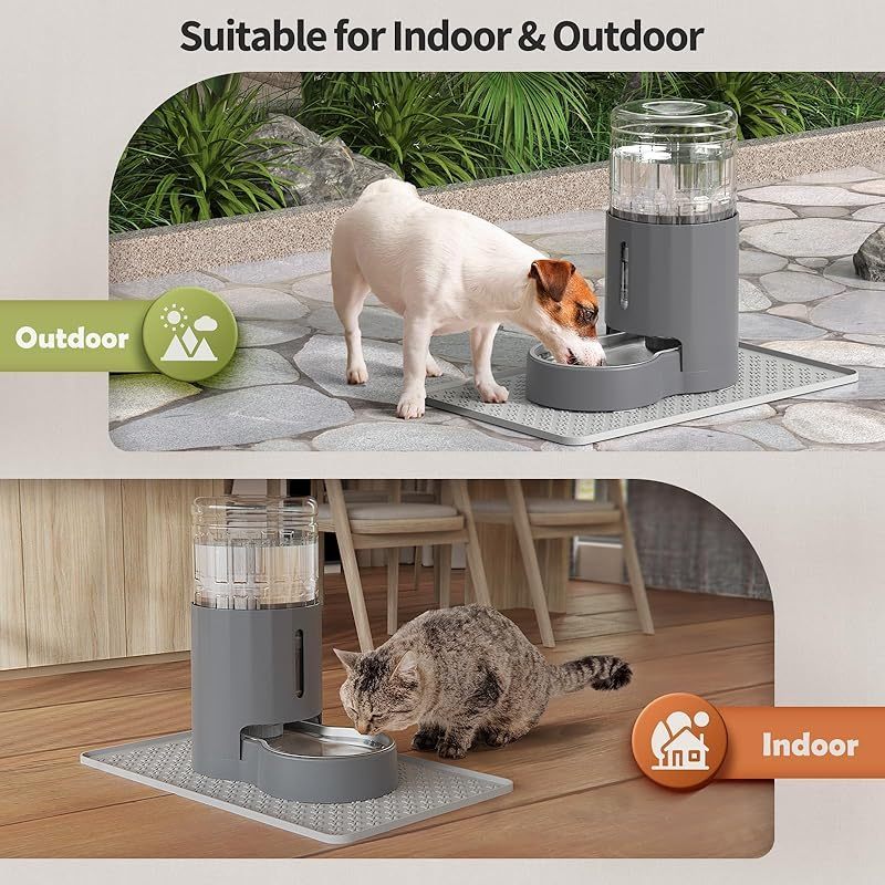 4L Gravity Cat Water Dispenser with Stainless Steel Bowl and Placemat - Automatic Large Capacity Pet Water Fountain for Cats Small Medium Dogs - Easy to Clean BPA-Free Safe Pet Hydration Station