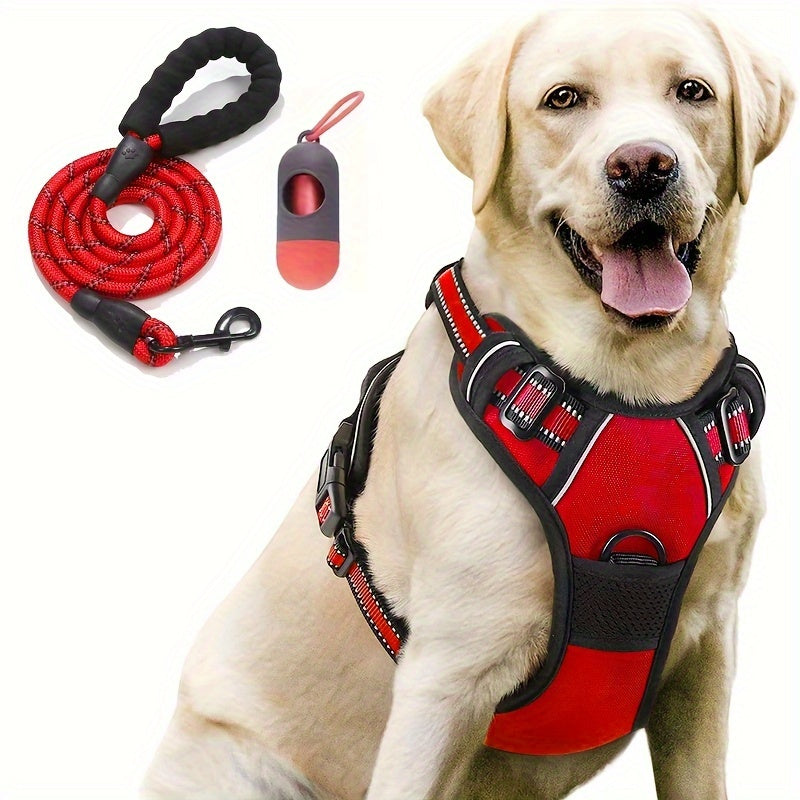 3pcs Anti-Escape Dog Harness Set with Leash & Poop Bag Dispenser – Adjustable No-Pull Chest Harness for Medium & Large Dogs – Complete Dog Walking Gear Set for Outdoor Adventures