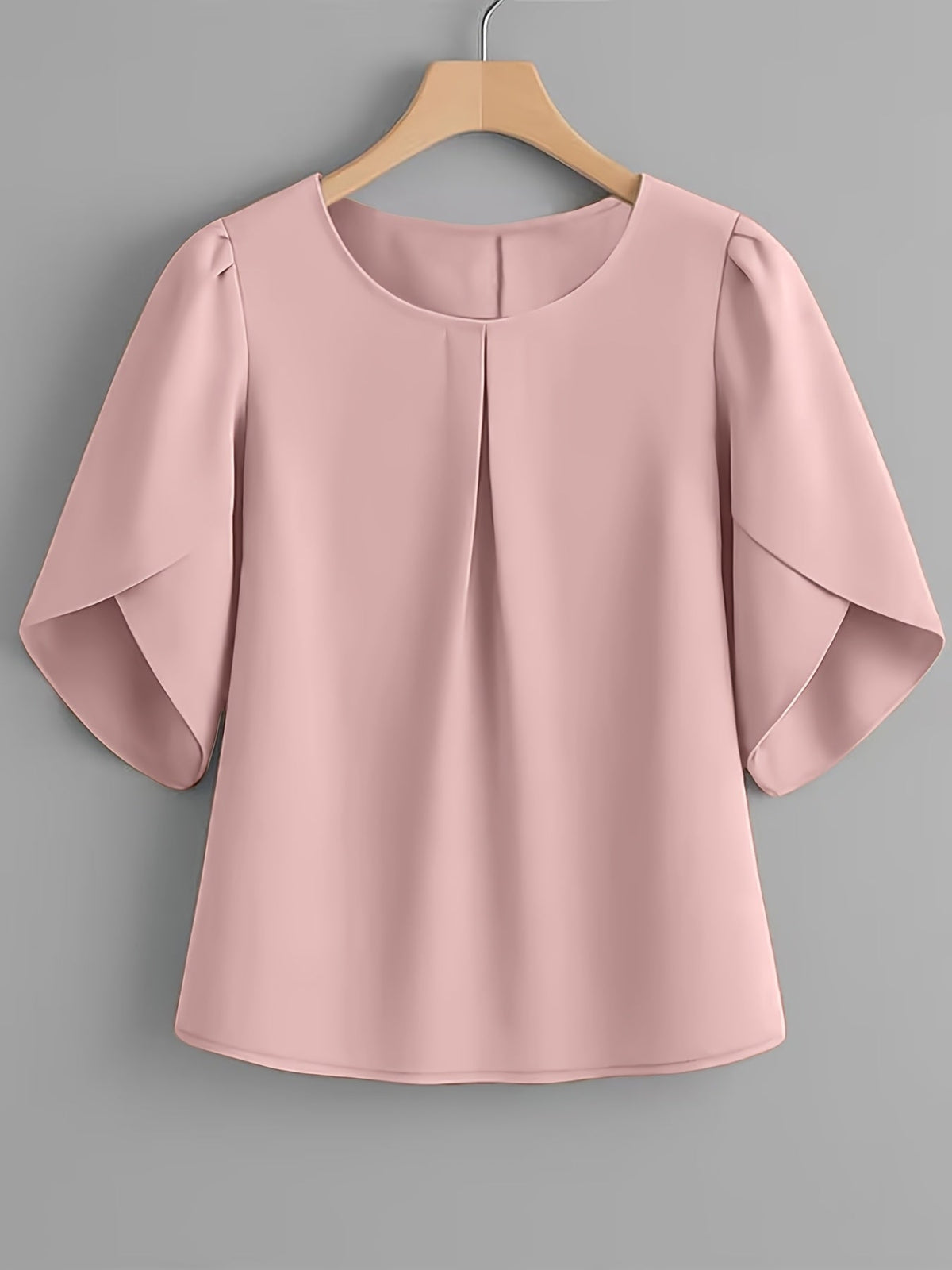 Women's Chest Pleated Ruffle Cuff Short Sleeve Blouse – Elegant Semi-Sheer 100% Polyester Woven Crew Neck Split Sleeve Fashion Shirt