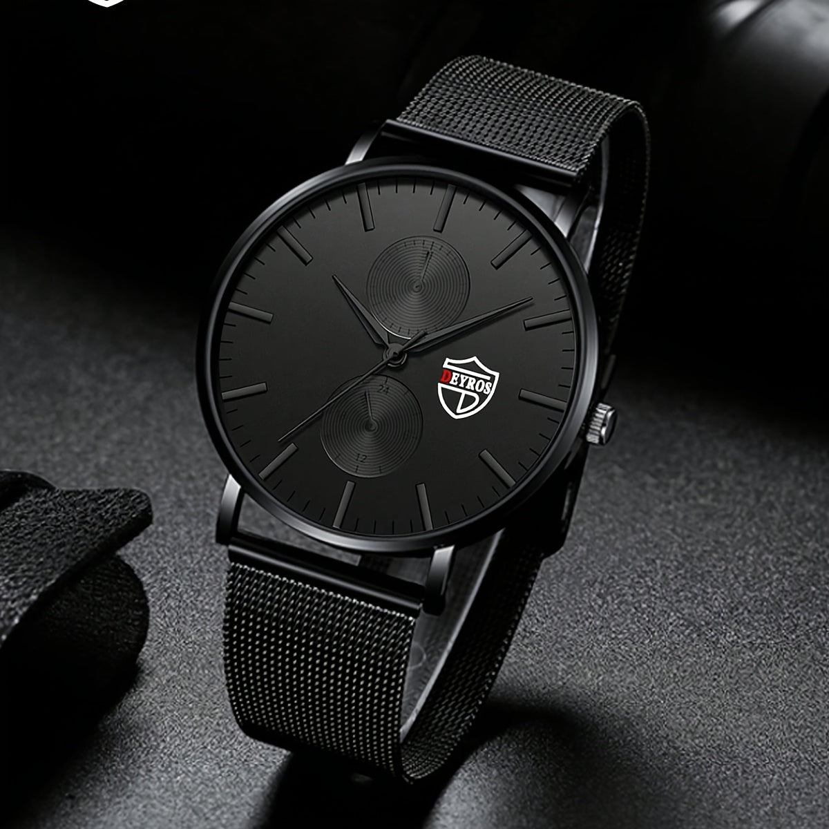 Men's Classic Quartz Watch with Stainless Steel Mesh Band – Black Dial Analog Digital Display, Date Day Stopwatch Chronograph, Scratch-Resistant Glass, Elegant Minimalist Dress Watch for Everyday Formal Wear, 5 Colors