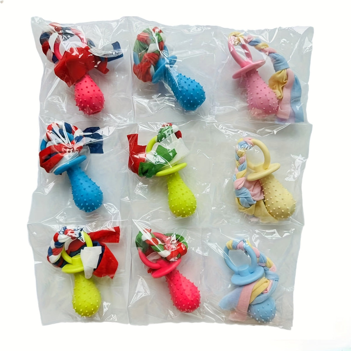 Pet Dental Teething Pacifier Toys 9 Pack - TPR Chew Toys for Cats & Dogs, Boredom Buster Dental Cleaning Chewing Toy Set for Puppies Kittens Small Medium Breeds