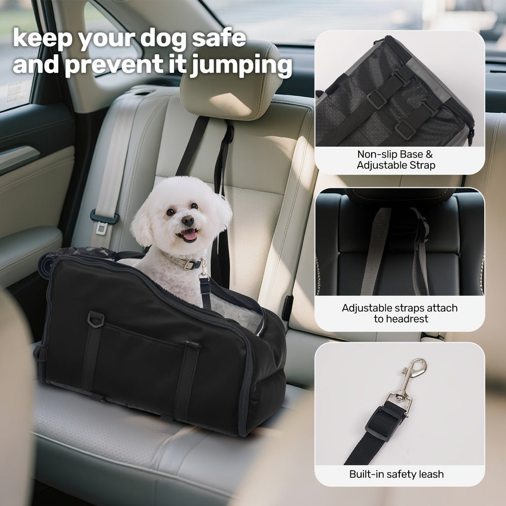Pet Car Booster Seat with Safety Harness – Center Console Dog Car Carrier Nest for Small Dogs & Cats, Portable Travel Pet Bed, Easy-Clean Sturdy Construction, Multiple Colors