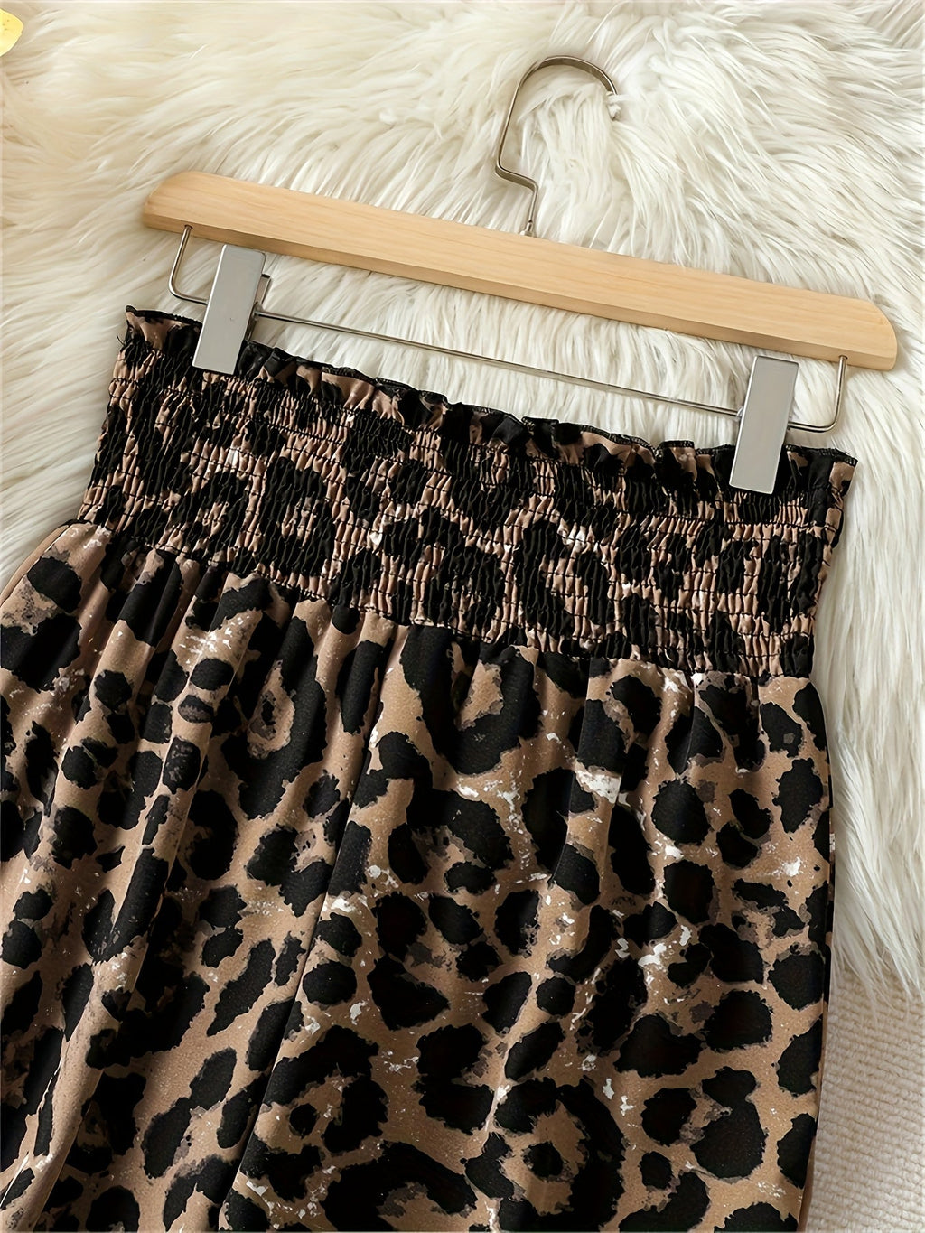 Women's Leopard Print Wide Leg Pants Loose Fit Casual Flowy Trousers S M L XL Boho Animal Print Bottom