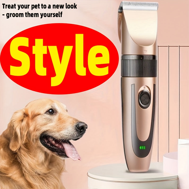 Professional Wireless Pet Hair Clipper USB Rechargeable - Low Noise Dog & Cat Grooming Trimmer Set with 4 Guide Combs, Cordless Electric Pet Shaver for Full Body Coat Trimming, Suitable for Most Pets