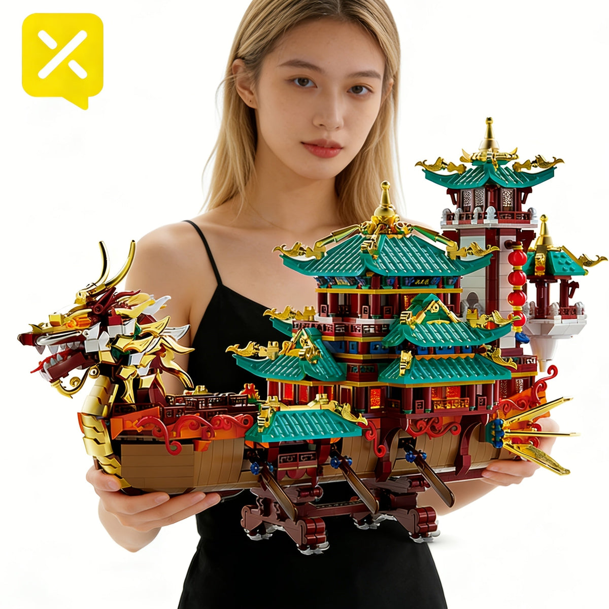 2453pcs Dragon Boat Festival Building Block Set - Large Scale ABS Brick Model Kit, Intermediate Assembly Level | Unique Cultural Display Piece & Gift for Christmas Thanksgiving Halloween New Year