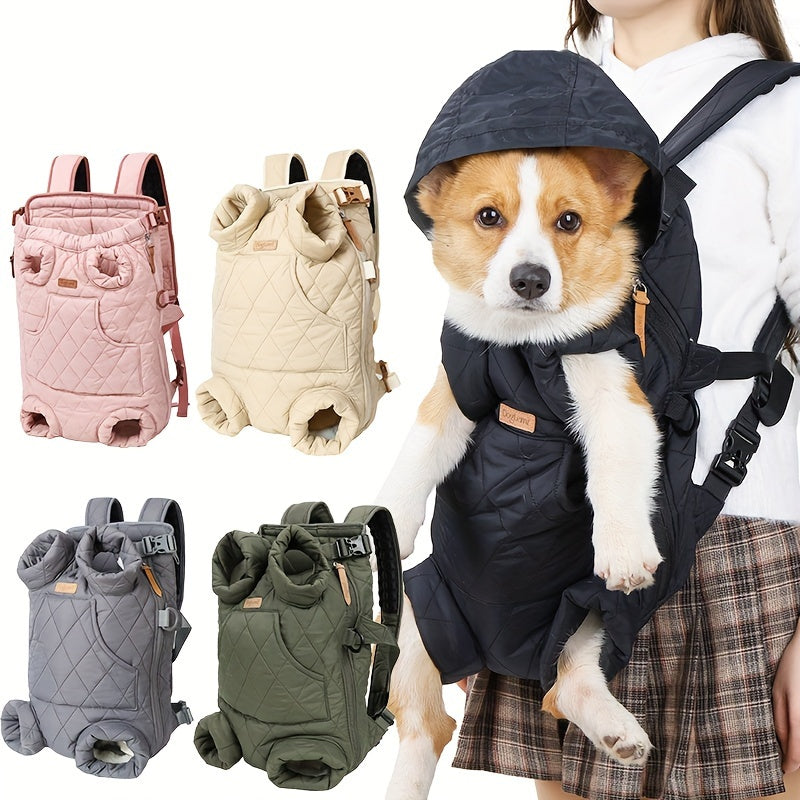 Pet Front Carrier Backpack for Small & Medium Dogs - Hands-Free Legs Out Dog Chest Carrier, Adjustable Hiking Cycling Dog Carrier, One Size Fits All, 5 Colors: Pink, Green, Black, Beige, Grey