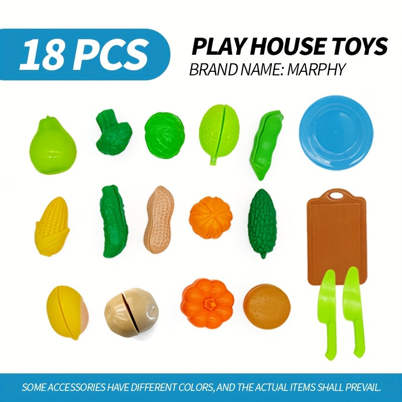 18pcs Cutting Fruit & Vegetable Kitchen Toy Set – Simulation Play Food Cutting Set for Kids, Pretend Play Cooking Toy for Skills Development, Birthday Gift for Boys & Girls Ages 3+ (Random Color)