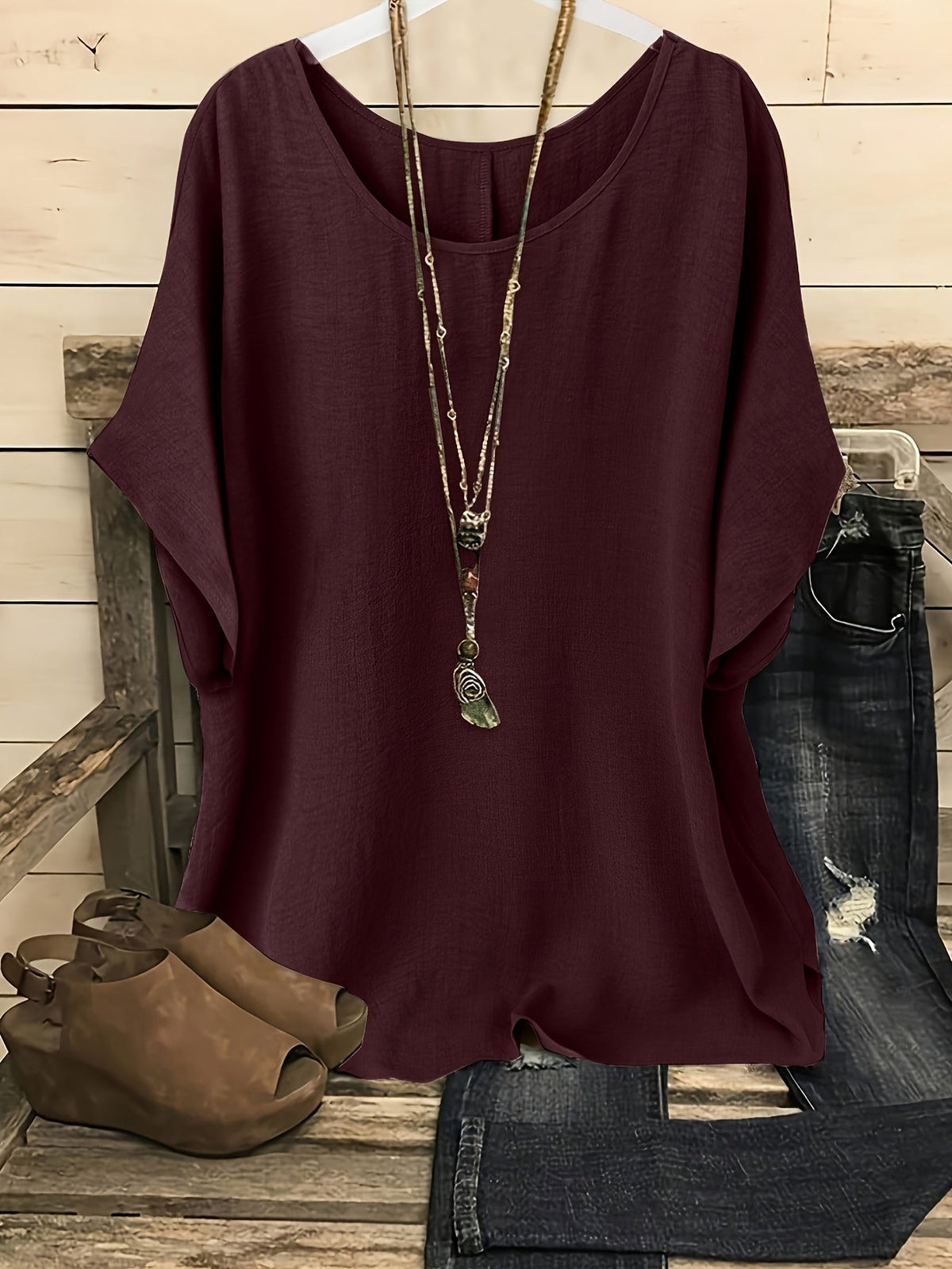 Women's Glossy Loose Fit Beach Top – Round Neck Short Sleeve Solid Color Vacation Shirt for Summer Casual Outing