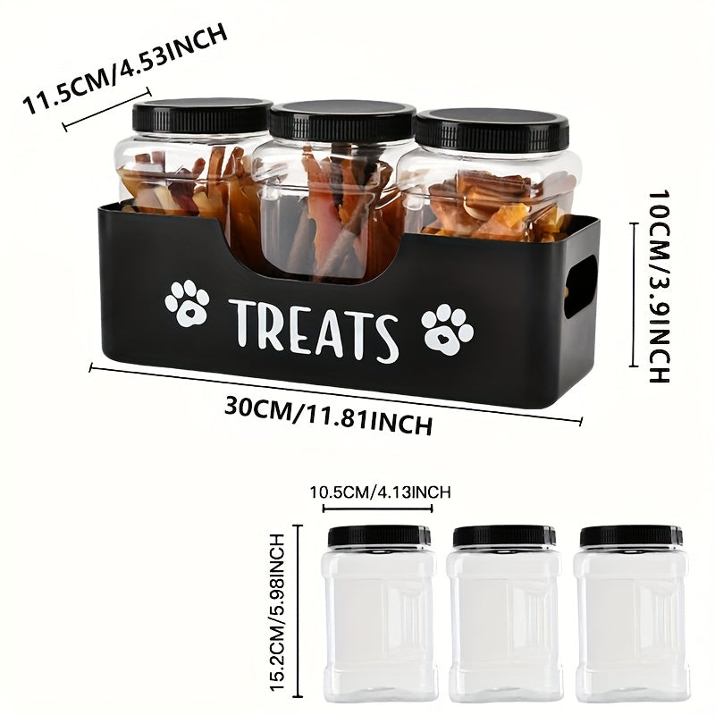 3-Piece Airtight Pet Treat Container Set – Farmhouse-Style Black Plastic Jars for Dog & Cat Food Storage, Durable Countertop Treat Organizer, No Electricity Required