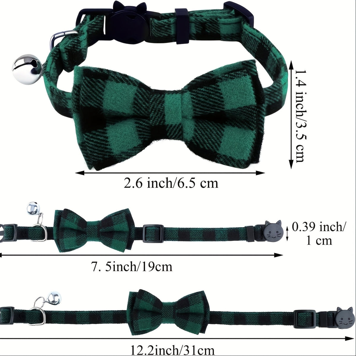 Cat Collars with Bells 4 Pack - Adjustable 7.5-12 Inch Plaid Breakaway Safety Buckle Collar with Bell & Bow for Kittens and Small Dogs, Cute Plaid Pattern, Comfortable Fabric, Multi-Color Set