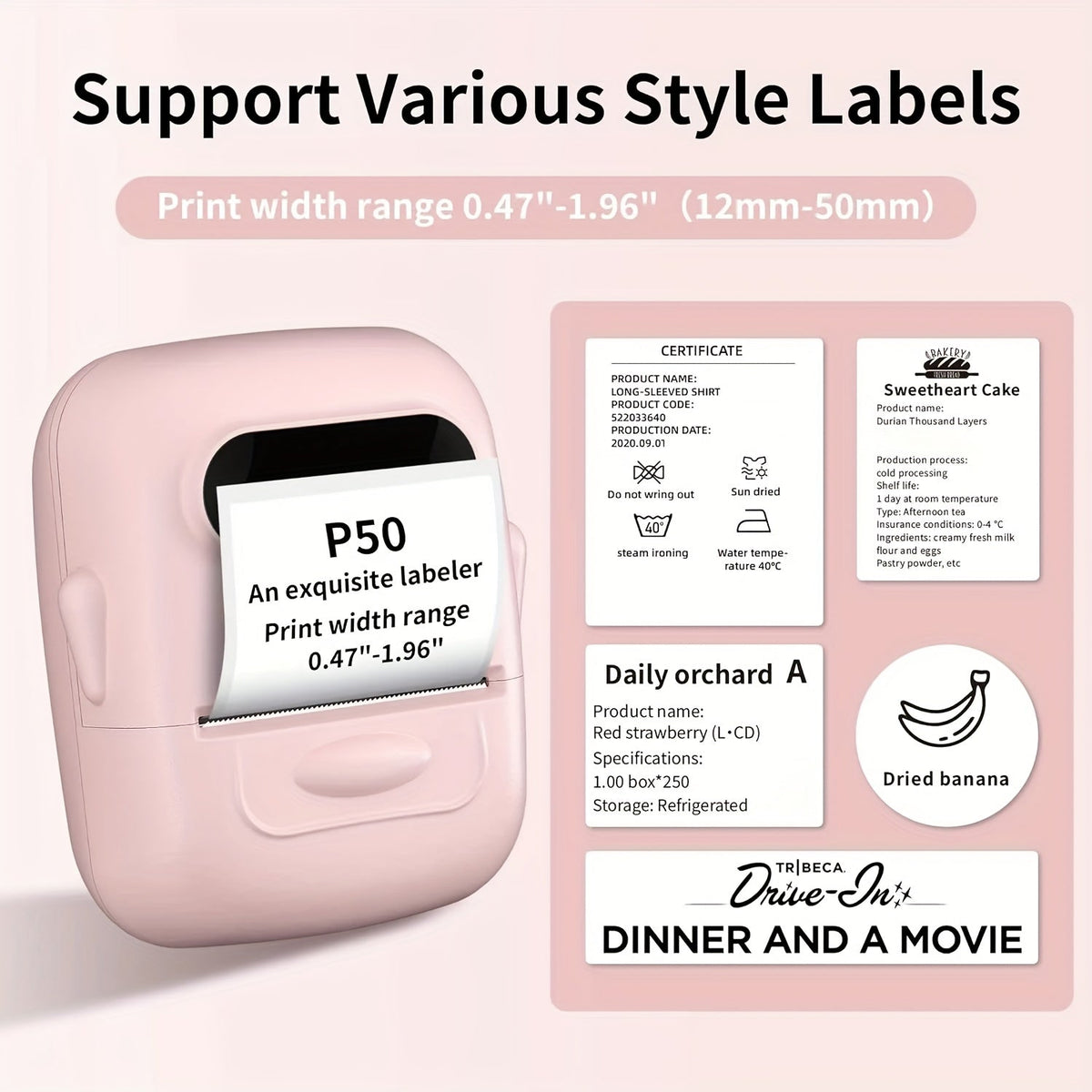 Wireless Thermal Label Maker – No Ink Required, Multiple Templates, Bluetooth Label Printer for Storage Organization Home Office School Supplies, Pink White Blue