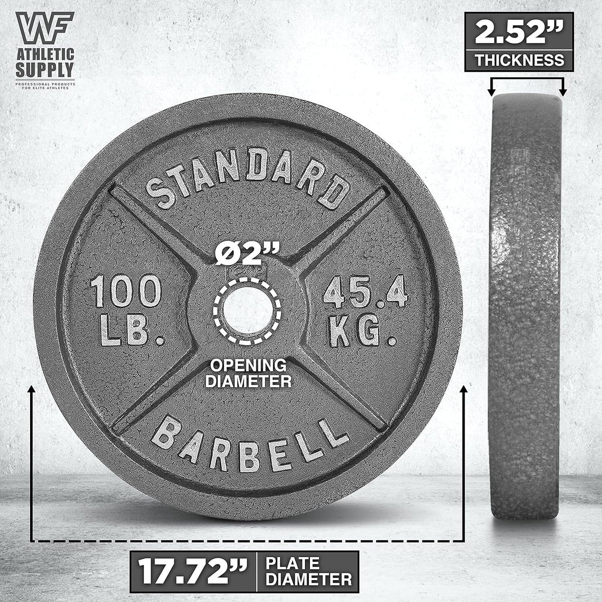 Cast Iron Weight Plates 2-Inch Solid Baked Enamel Finish for Strength Training Weightlifting Bodybuilding Powerlifting Home Gym Barbell 2.5 5 10 25 35 45 100LB