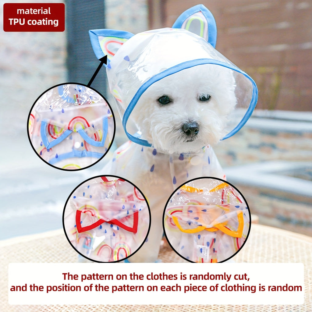 Dog Raincoat for Small Dogs - Cute Rainbow Pattern Waterproof Puppy Jumpsuit, All-Season Rain Jacket with Press Buckle Closure, Lightweight Dog Rain Coat for Small Breeds, Fun Pet Rain Outfit