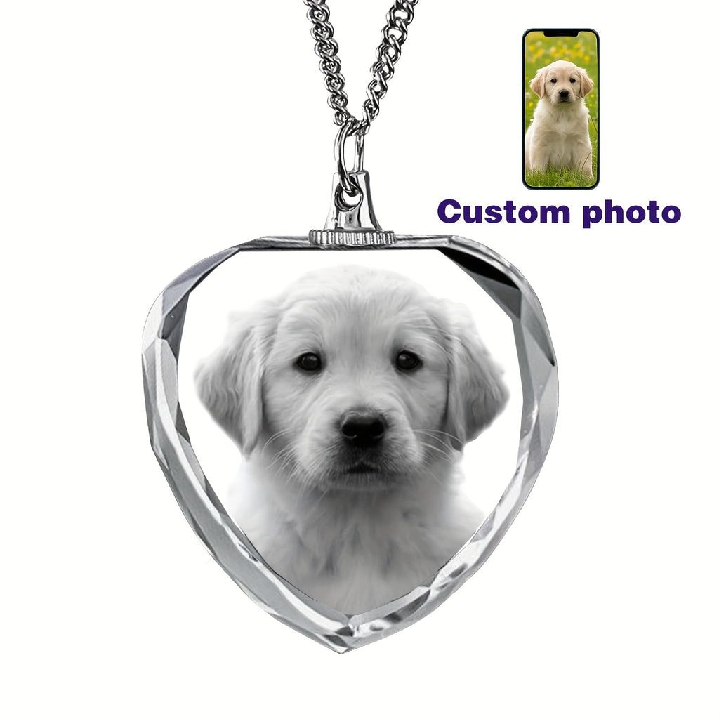 Custom Pet Photo Necklace – Personalized 2D Crystal Picture Pendant, Eternal Memorial Jewelry for Beloved Dogs & Cats, Heartfelt Sympathy & Remembrance Gift for Pet Loss