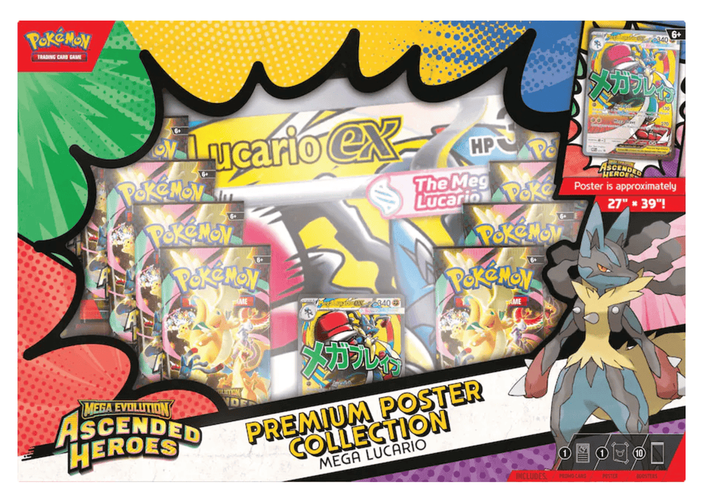 Pokemon TCG Mega Evolution Ascended Heroes Premium Poster Collection 10 Booster Packs Full Art Foil Promo Card Large Poster Mega Gardevoir ex Mega Lucario ex Gift for Collectors