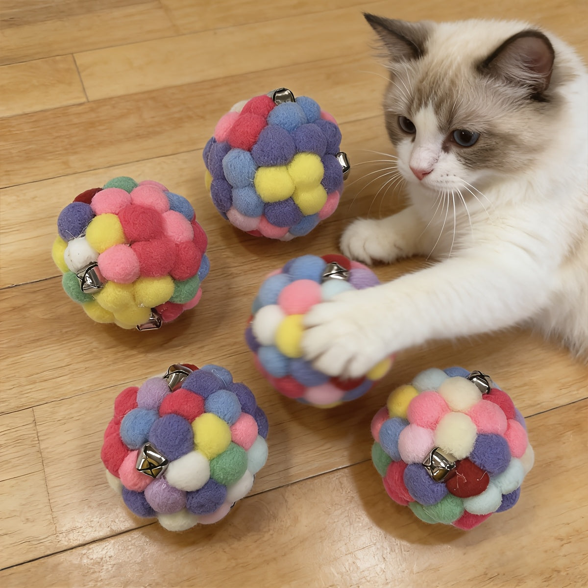 2-Pack Elastic Plush Bell Ball Cat Toys - 2.36" Interactive Cat Balls with Bell, Random Color Soft Bouncy Toy for Indoor Cats, Kitten Play & Exercise Toy Set (No Battery)