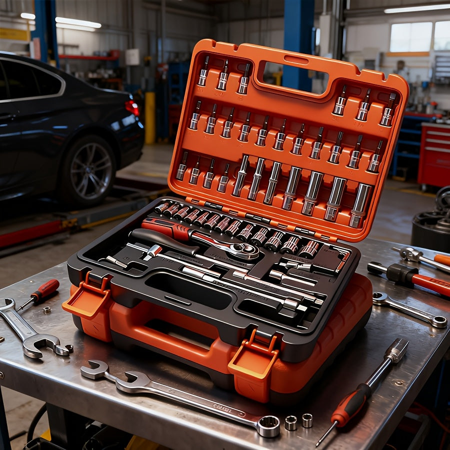 52 Piece Professional Tool Set with Portable Toolbox Multi-Functional Home and Car Repair Kit for DIY Enthusiasts and Professionals Gift for Men Available in Red Standard Black and White