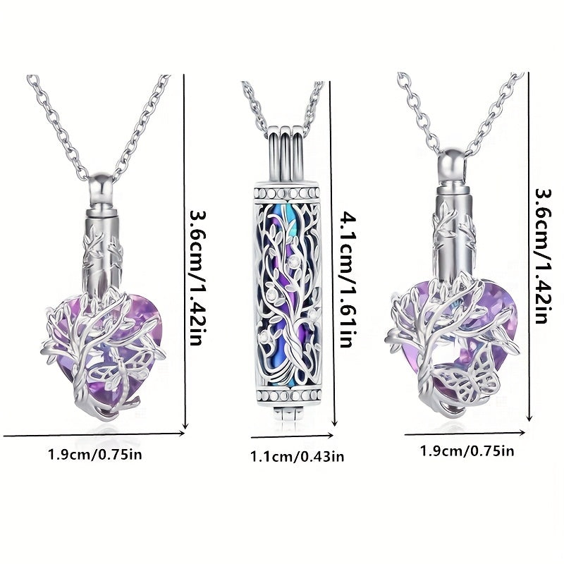 3-Piece Colorful Urn Necklace Set for Ashes - Cylindrical Butterfly & Dragonfly Memorial Cremation Pendants for Pet & Human Loss, Share with Family, Keepsake Jewelry Gift Set (3pcs)