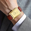 Men's Retro Square Watch with Date Calendar – Quartz Analog Display Vintage Square Face Business Casual Wristwatch for Men Gold Black Elegant Gift
