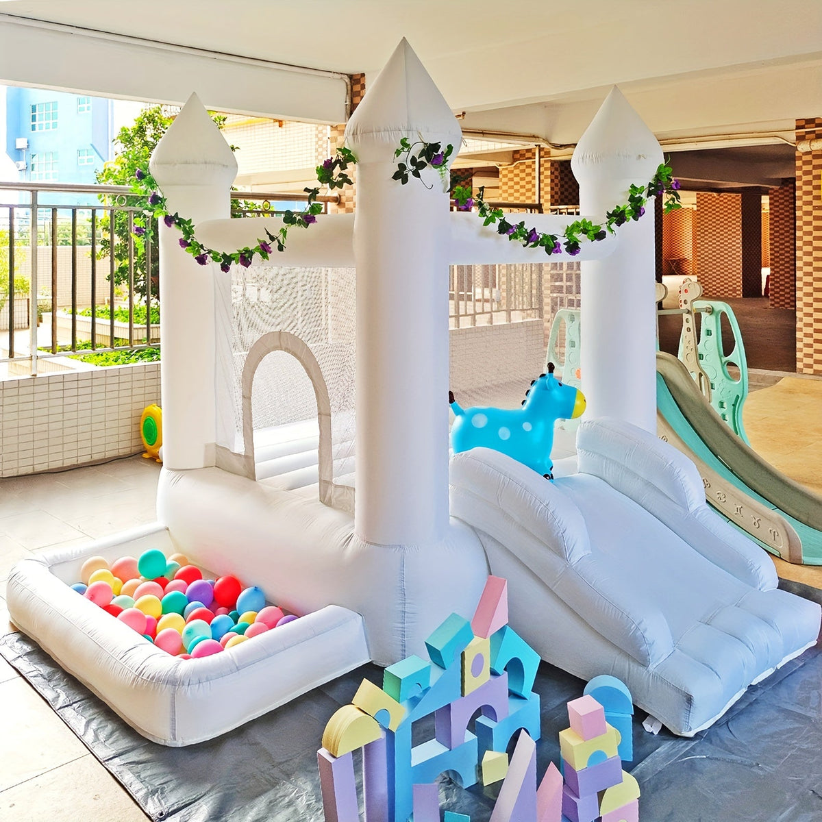 Kids Inflatable Bounce House Castle with Blower, Ball Pit & Slide - Indoor Outdoor Bouncy Castle for 2-3 Children, Easy Setup, Oxford Cloth | Perfect Birthday Party Gift for Boys and Girls