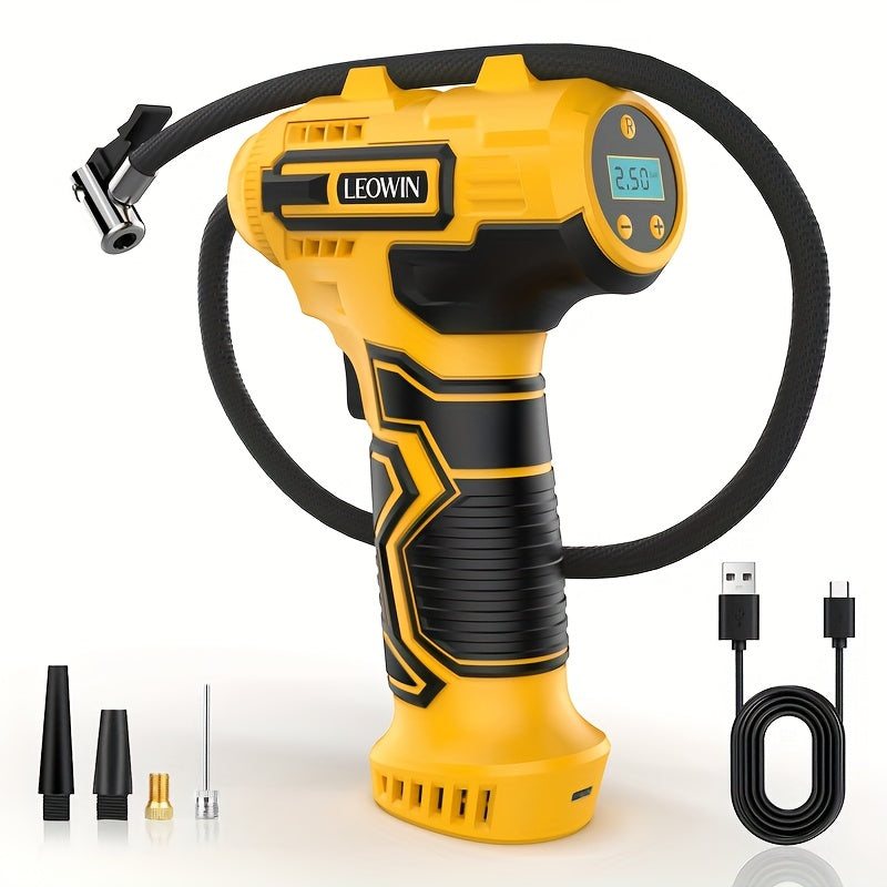 Portable Air Compressor Tire Inflator – 150 PSI Cordless Handheld Pump with Auto-Shutoff, Digital Pressure Gauge, LED Light, Rechargeable Battery for Car, Motorcycle, Bike, Ball | Velora