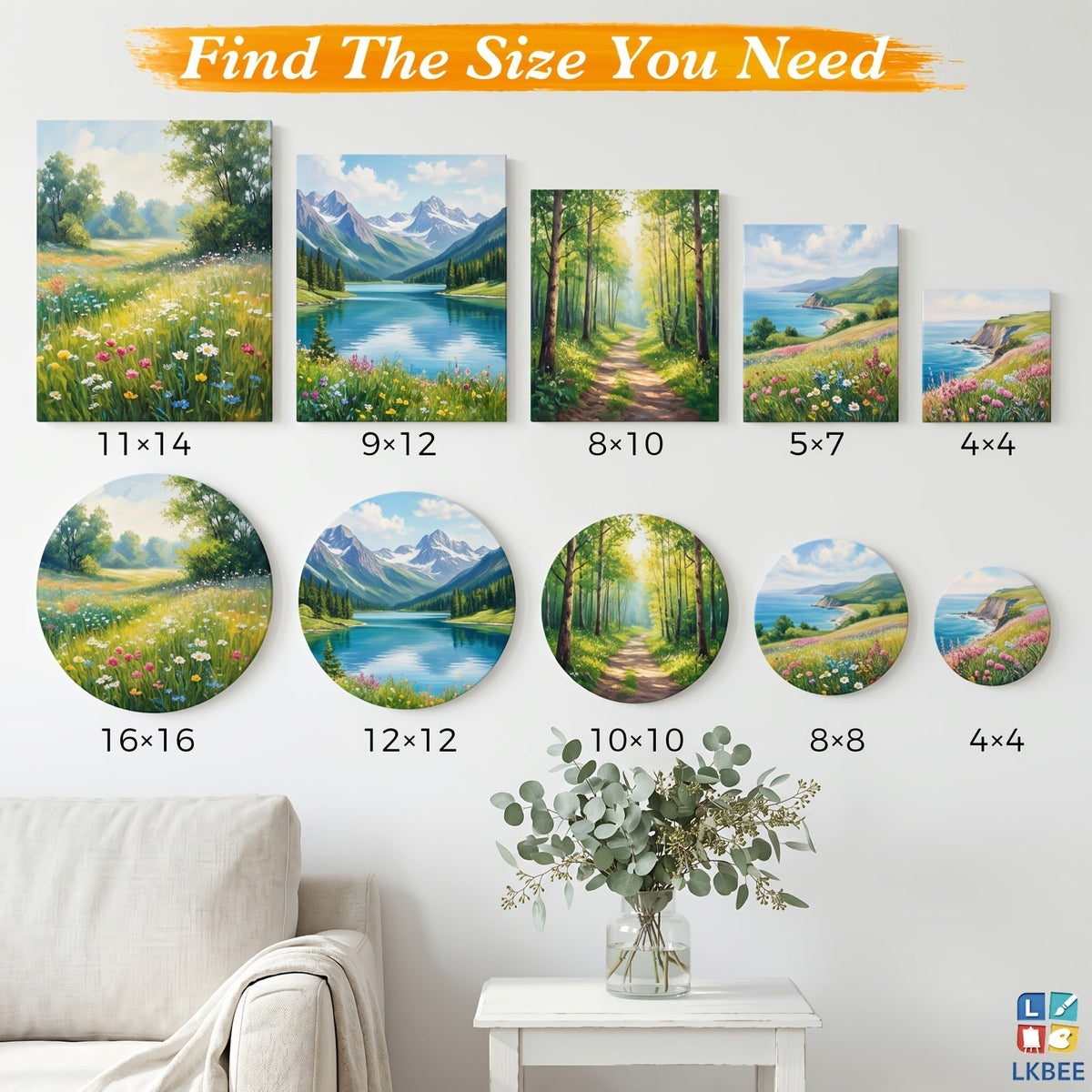 Stretched Canvas Board Set Round & Square Multi-Size Combo – 5 to 20 Piece Packs in 10x10, 11x14, 12x12, 16x16 & More – Ideal for Acrylic Pouring, Wet-on-Wet, Oil Painting & Classroom Teaching