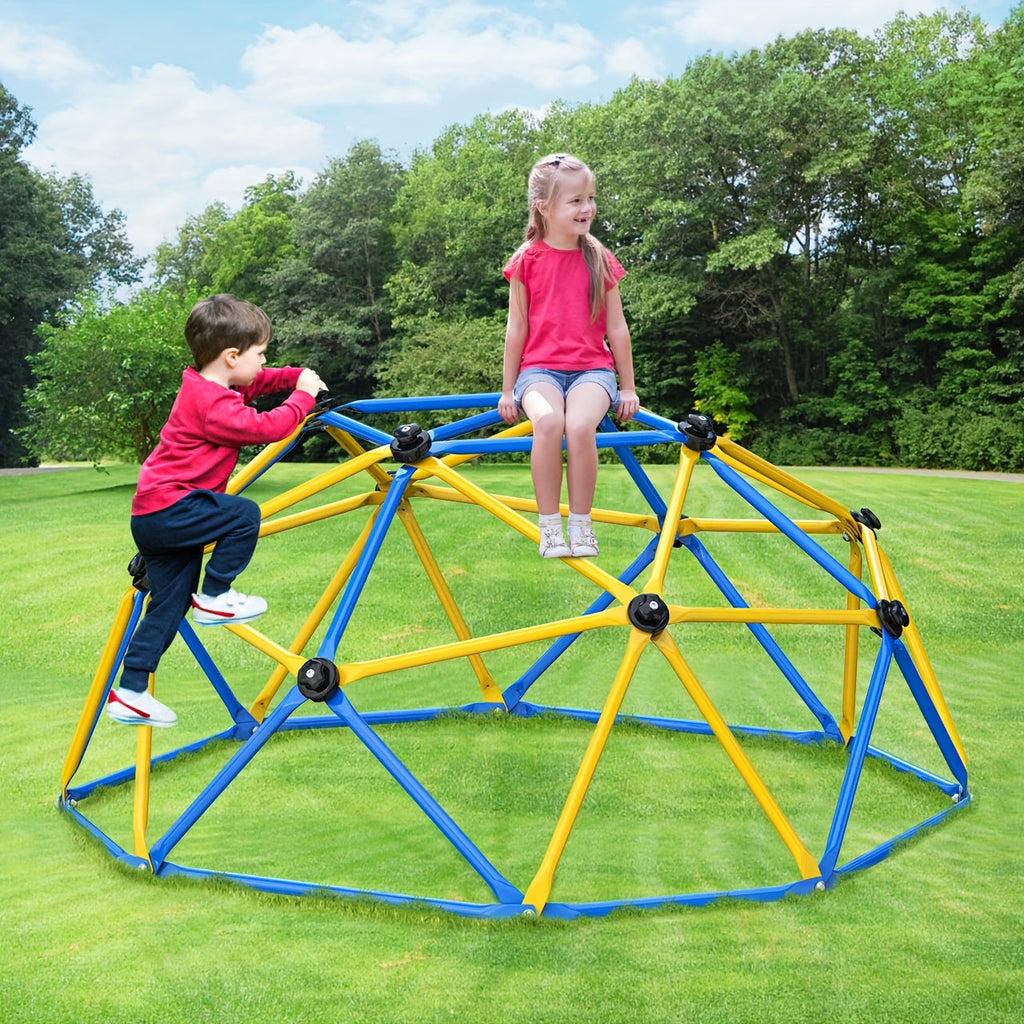 6-Foot Outdoor Kids Climbing Dome Backyard Jungle Gym with Stainless Steel Frame Weather-Resistant 600 Lbs Capacity Safe Activity Center Gift for Boys Girls Ages 3 to 10 Years Yellow Blue