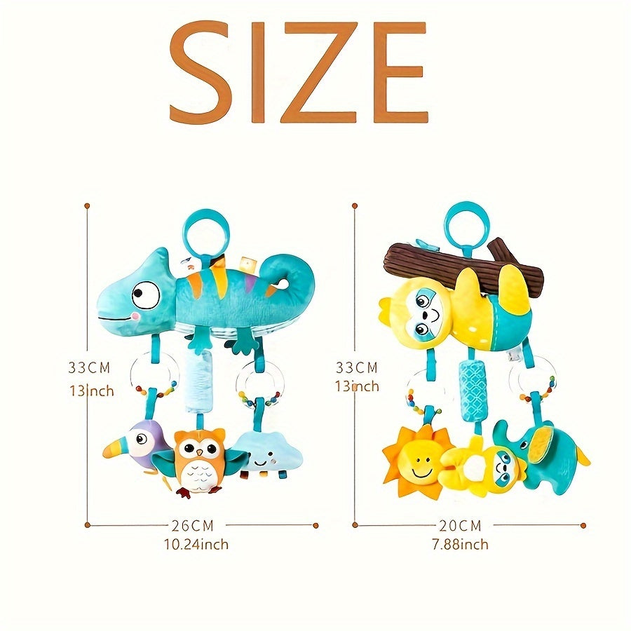 Soft Cartoon Animal Hanging Rattle Toy for Baby Crinkle Squeaky Sensory Wind Chime Pendant for Car Seat Stroller Crib Infant Newborn Baby Shower Birthday Halloween Christmas Gift – Lizard & Sloth